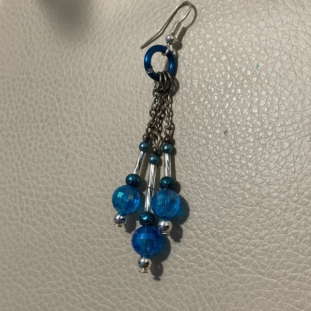 Blue & Silver Beaded Dangle Earrings